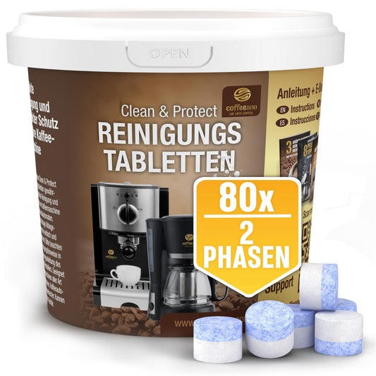80 x 2-Phasen Reinigungstabletten für Jura Kaffeevollautomaten - Coffeeano Reinigungstabs für Jura Kaffeevollautomaten - Reiniger für Kaffeemaschinen