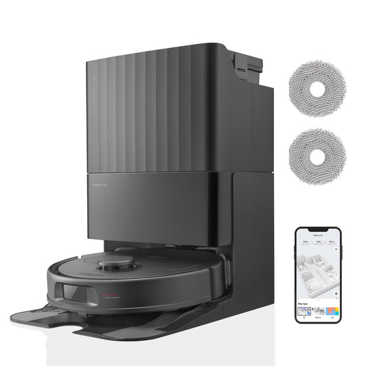 roborock Qrevo S Saugroboter mit Wischfunktion, 7000 Pa HyperForce® Reinigungsleistung, 45 dB(A) leises Trocknen, PreciSense® LiDAR Navigation, zusätzlich 2 Wischmops, Roboterstaubsauger-Set(Schwarz)