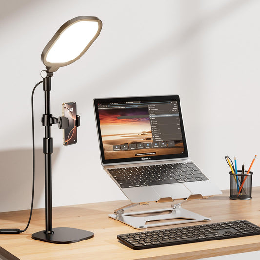 Schreibtischlampe LED Dimmbar,Streaming Licht Tischlampe für Homeoffice - Augenschutz Tageslichtlampe Desk Lamp mit Metallbasis - Desk Light für Beleuchtung Videokonferenz
