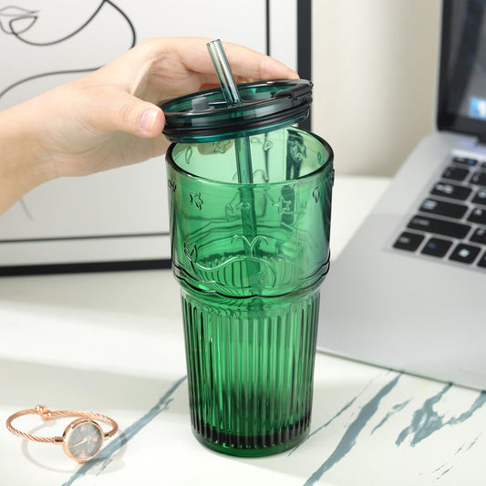 Joeyan 550ml Grün Trinkbecher mit Deckel und Strohhalm,Smoothie Shake Becher mit Gravierte Delfin,Cute Kaffeebecher mit tiermotive,Auslaufsicheres Unterwasserwelt Trinkgläser,Spülmaschinenfest,2er Set