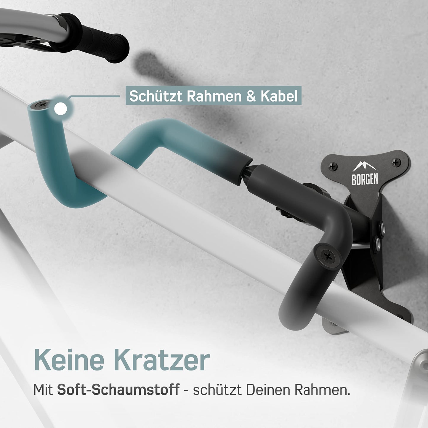 Borgen Fahrrad Wandhalterung I Fahrradhalter - Winkel und Wandabstand einstellbar bis 20 kg, klappbar, MTB, Rennrad - extra softe Polsterung