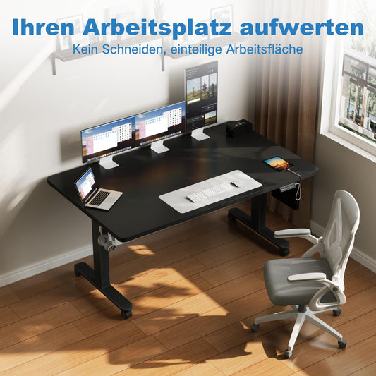 Devoko Höhenverstellbarer Schreibtisch mit 2 Motoren，25mm Einteilige Tischplatte, 160x80 cm Mobiler Elektrisch Computertisch mit Kabel Management, Schwarz - Perfekte Ergonomie für Dein Büro