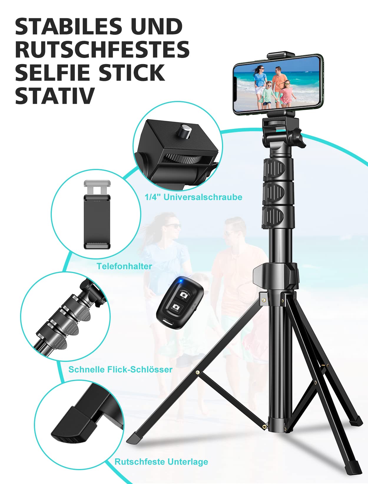 CIRYCASE 142cm Handy Stativ, Erweiterbarer All-in-One Selfie Stick Stativ mit Bluetooth Fernbedienung, Smartphone & Kamera Stative Kompatibel mit iPhone, Galaxy, Perfekt für Selfies/Videoaufnahmen