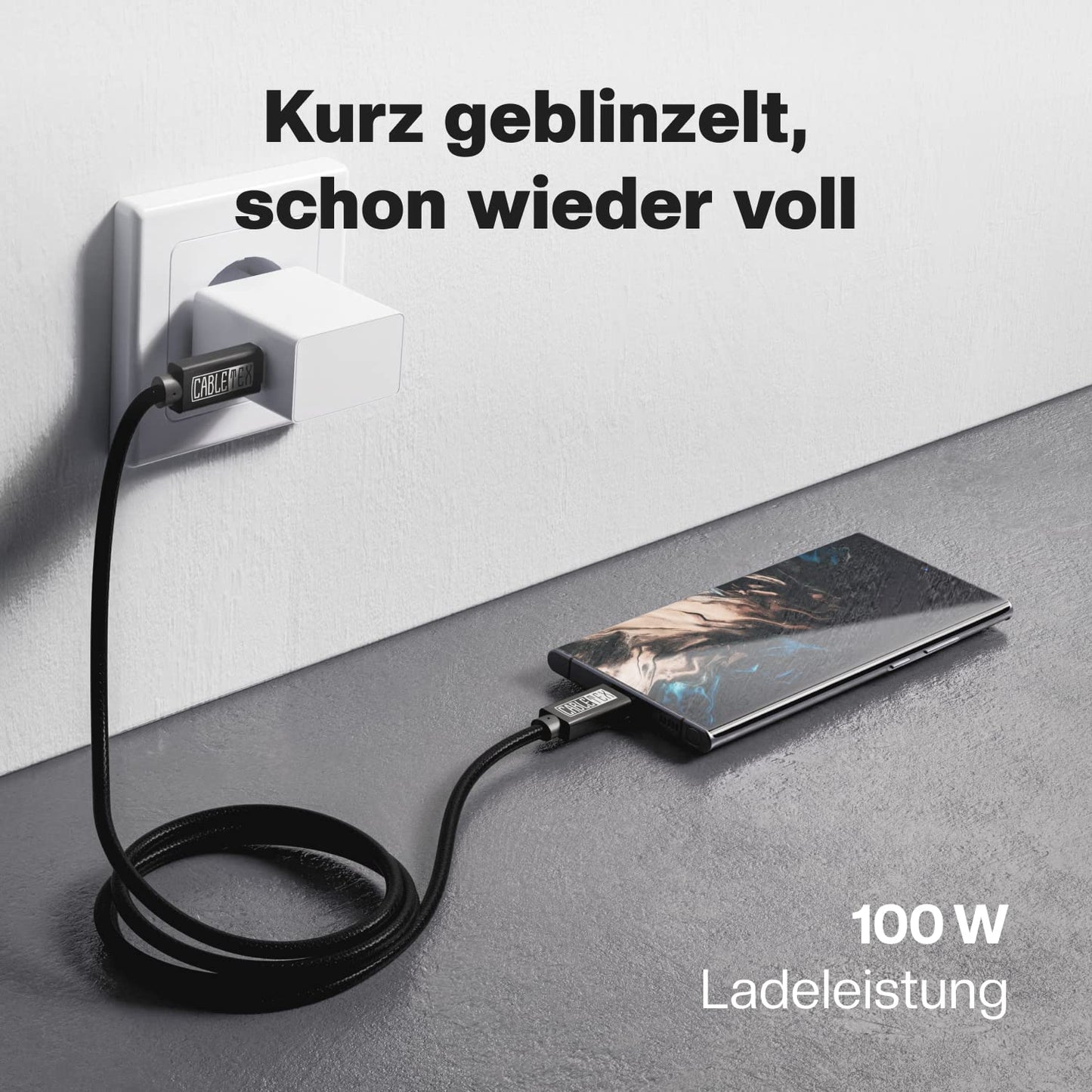 CABLETEX USB C Kabel zu Typ-C 3.2 Gen 2 100W Power Delivery für Thunderbolt 3 Monitorkabel Bildschirme/Displays, Ladekabel, 10GBit/s, 1m, Video- und Audioübertragung - Schwarz