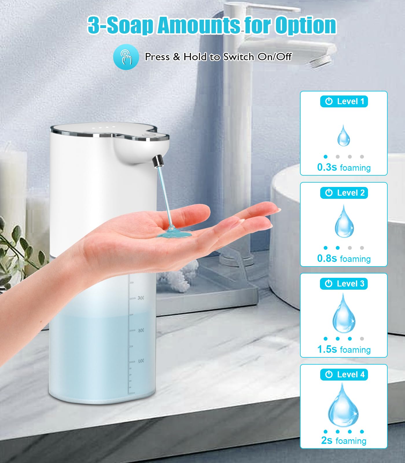 Automatischer Seifenspender Wandbefestigung,Gcstnn 400ml Flüssigseifenspender USB-C Aufladung Elektrischer Sensor, mit 4 einstellbare Stufen, IPX5 Wasserdicht Für Küche,Bad,Schule,Hotel