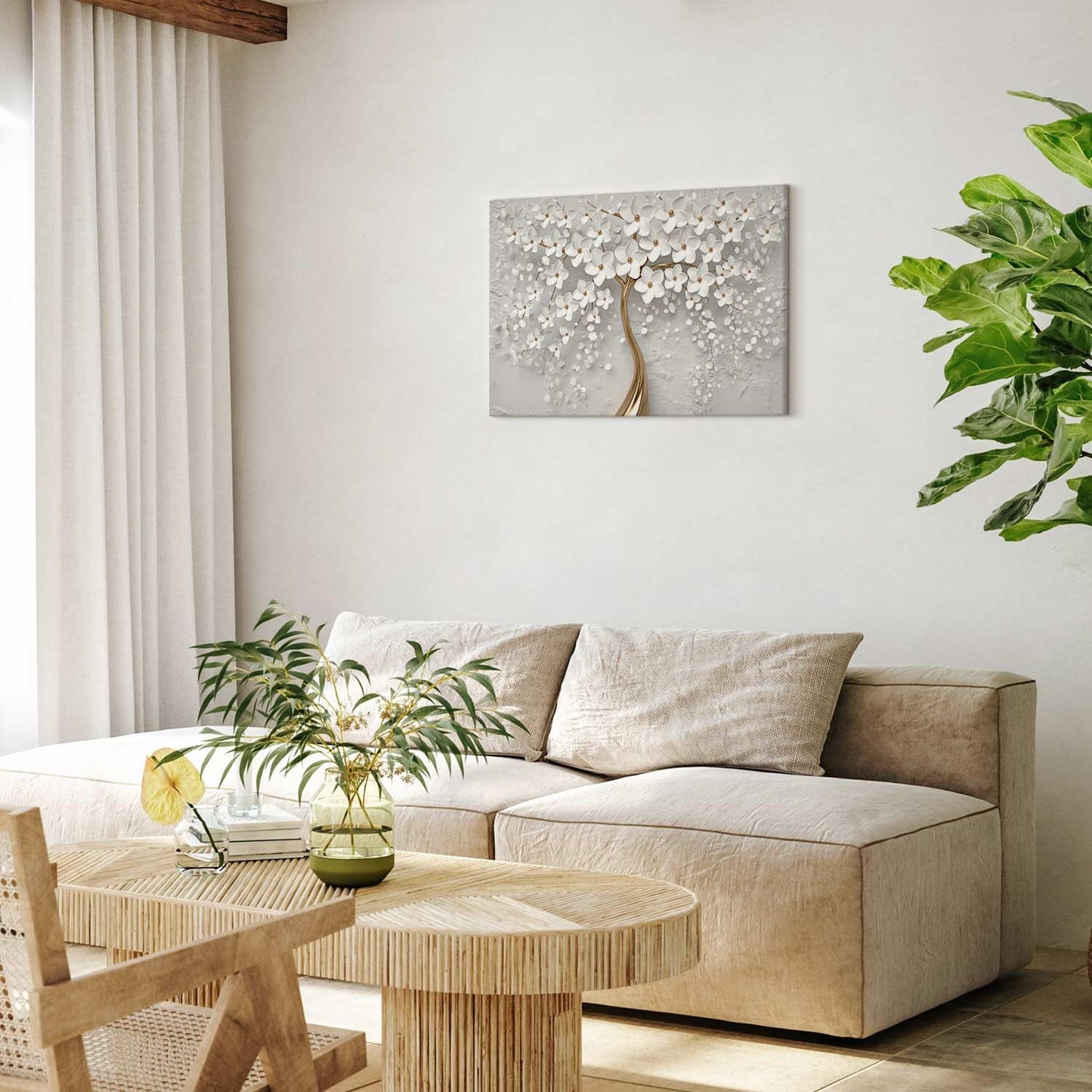 murando - Wandbilder XXL Abstrakte Baum 120x80 cm 1 tlg Leinwand Bilder Wand Deko Bilder Wohnzimmer Bild Schlafzimmer Leinwandbilder Wandbild Groß - Blumen Motiv Blütenbaum Bäume Weiß b-B-0475-b-a