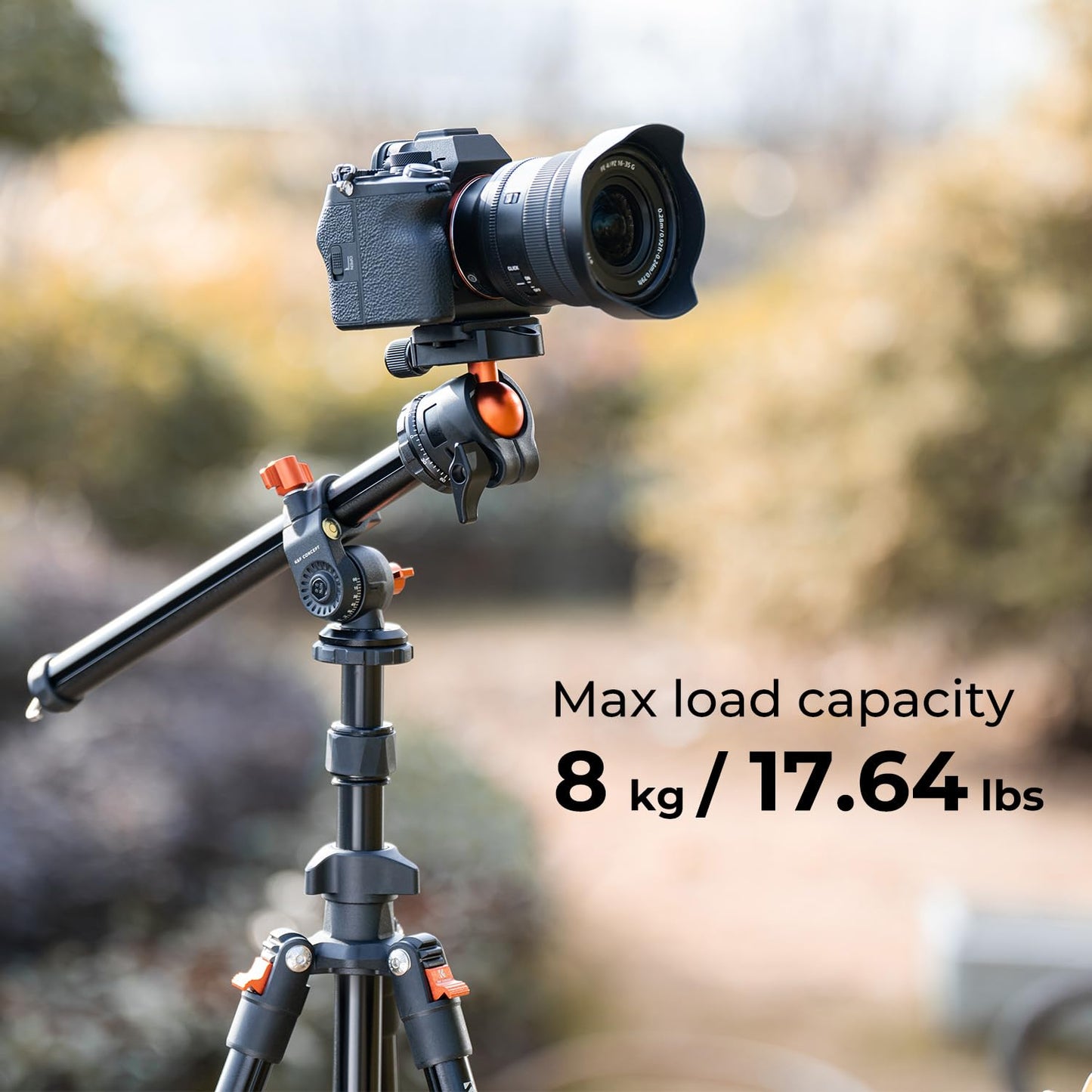 K&F Concept K234A0 Kamera Stativ mit Auslegearm,163cm Handy Stativ, Tripod für unterwegs, Stativ für Smartphone mit Handyhalterung, Aluminium Reisestativ mit BH-28L Kugelkopf