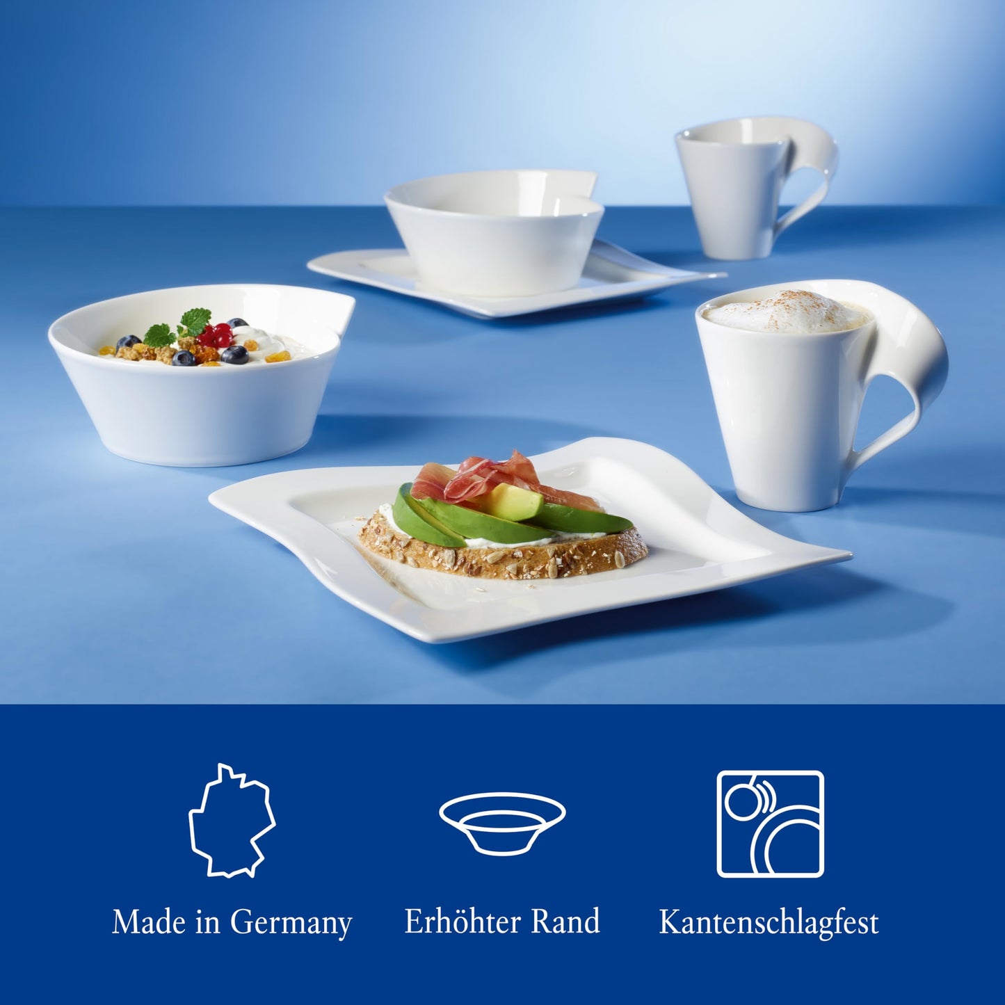 Villeroy & Boch – New Wave Frühstücksteller, Eckiger Teller, Teller Rechteckig Weiß, Grillteller, Kuchenteller, Geschirr Keramik, Essteller, Speiseteller, Premium Porzellan
