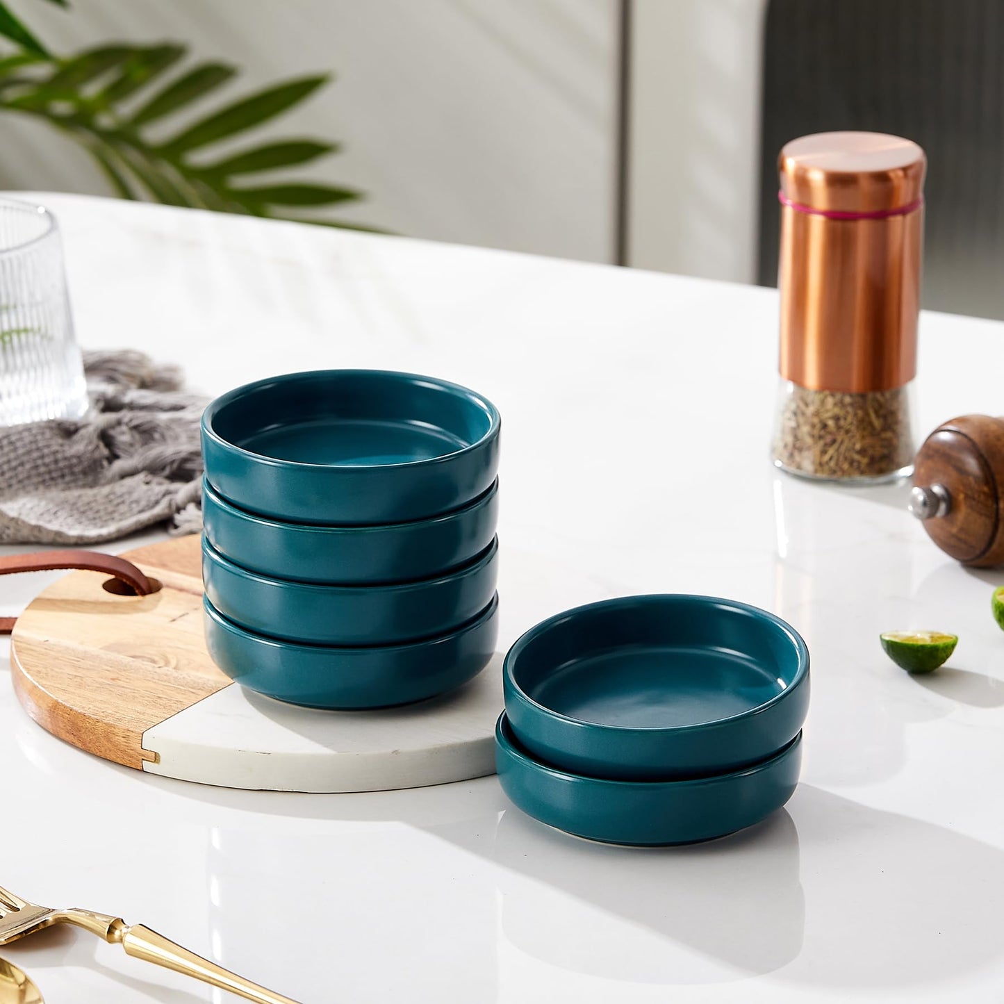 Swuut Keramik Sojasosenschale,9cm Dipping Schalen 6er Set, kleine Vorspeisen Pinch Dip Schüssel für Beilagen, Sushi, Ketschup, BBQ (Grün)