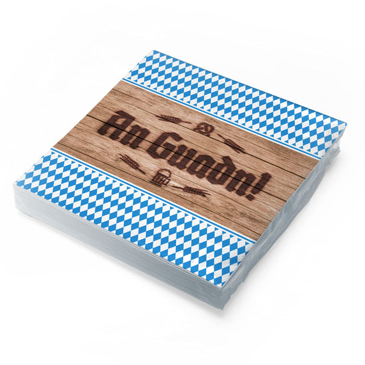 itenga Servietten bayrisch blau weiß Schee dass'd do bist/An Guadn 30 x 30cm 3-lagig 20 Stück für Oktoberfest Grillfeste und andere Feiern