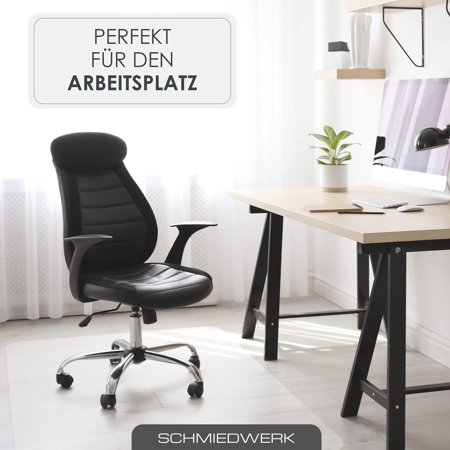 SCHMIEDWERK Bürostuhl Unterlage versch. Größen - Bodenschutzmatte für Schreibtischstuhl Antirutsch in milchweiß | Made in Germany (90x120cm)
