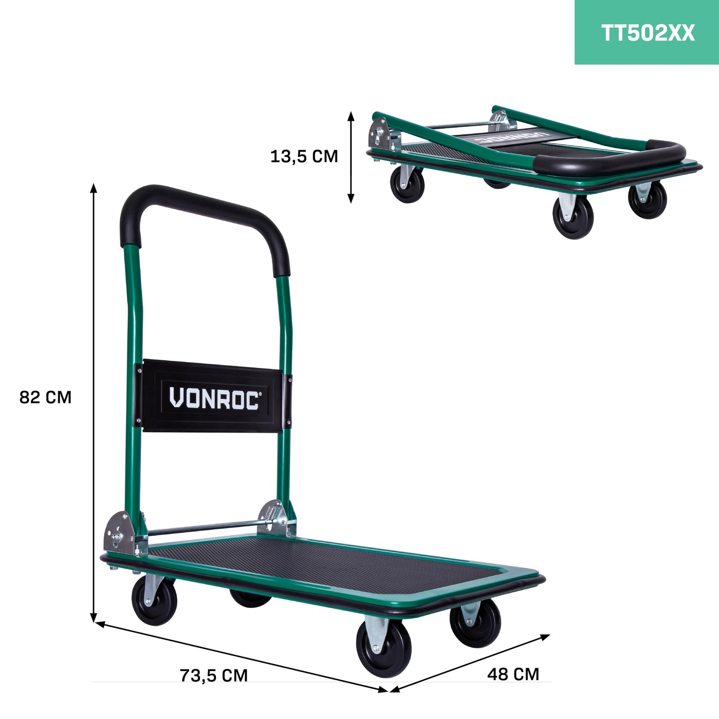 VONROC Plattformwagen klappbar 150kg - Rollwagen als Transporthilfe - Transportwagen mit Griff