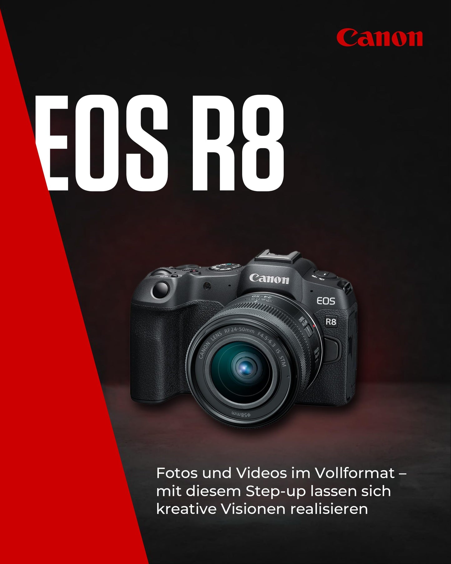 Canon EOS R8 Systemkamera + RF 24-50mm F4.5-6.3 is STM Objektiv - Spiegellose Vollformat Kamera (Digitalkamera mit Autofokus und Motiverkennung für Augen Tiere Fahrzeuge, 4k Videokamera, WiFi)