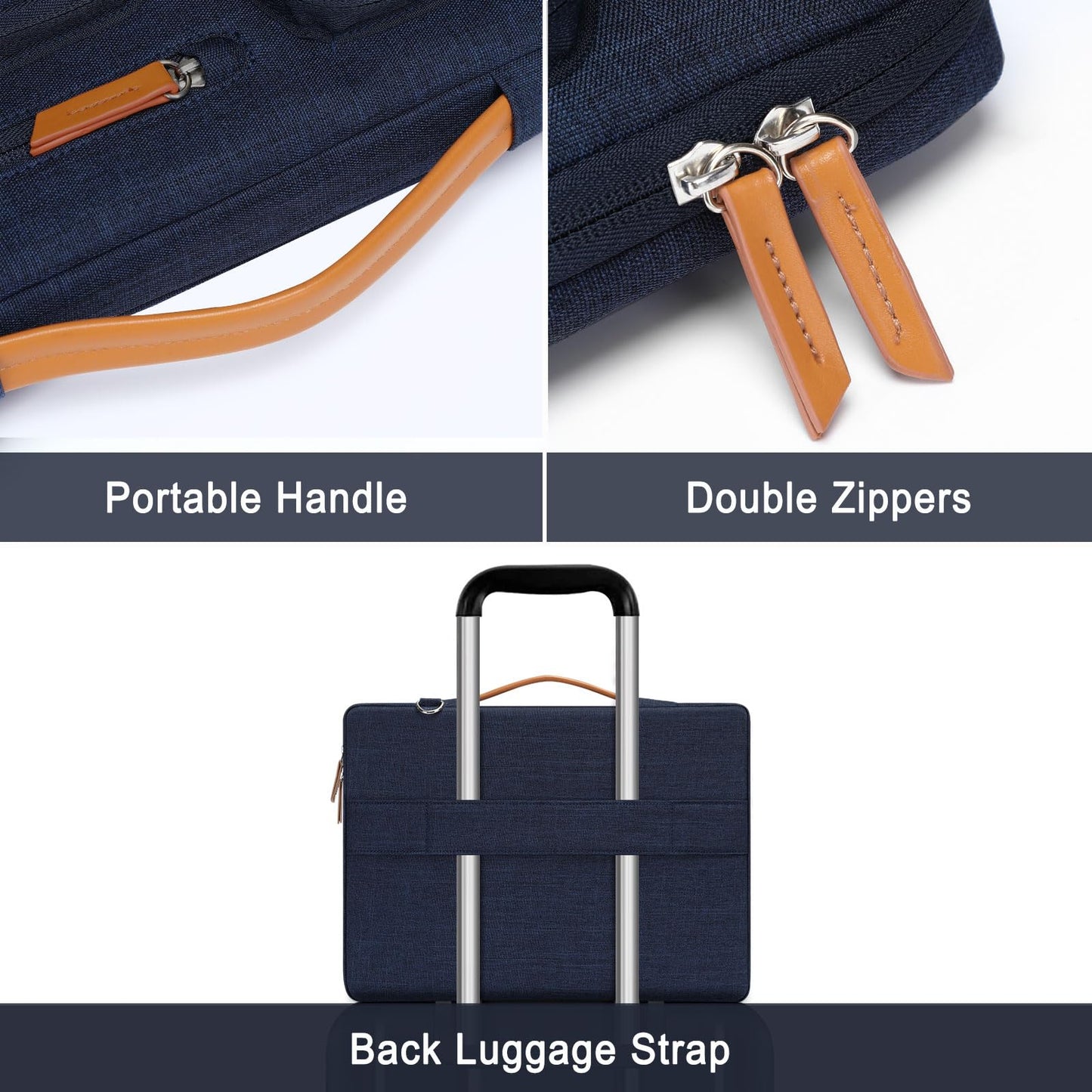 MOSISO 360 Schützend Laptop Schultertasche,15-15,6 Zoll Laptoptasche Kompatibel mit MacBook Pro 16,HP,Dell,Lenovo,Asus Notebook,Seite Offen Tasche mit 4 Reißverschluss Taschen&Griff,Marineblau