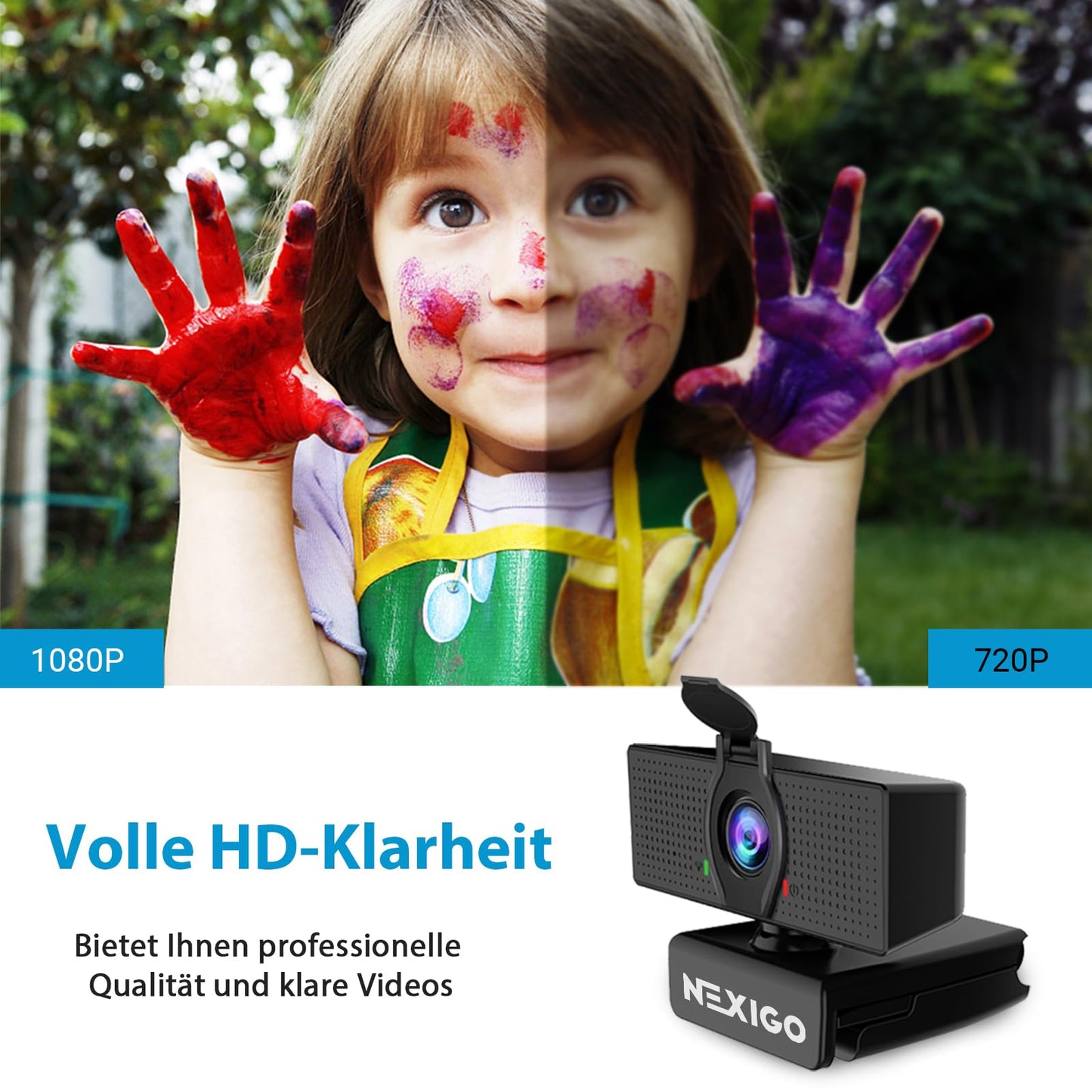 NexiGo N60 1080P Webcam, HD-Webcam mit Mikrofon, Softwaresteuerung und Datenschutzabdeckung, USB-Computerkamera, Sichtfeld mit 110°, Plug-and-Play, für Zoom/Skype/Teams, Konferenzen und Videoanrufe