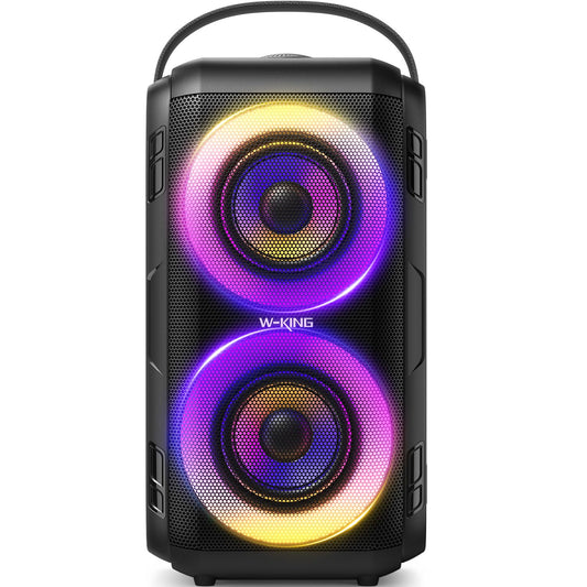 W-KING Bluetooth Lautsprecher mit 2 Vollfrequenztreiber– Superbass, Bluetooth Box Musikbox Party Lautsprecher mit 80 W und LED-Beleuchtung, 105dB-Sound, IPX5, 24 Stunden, U-Disk, TF-Karte, AUX, EQ