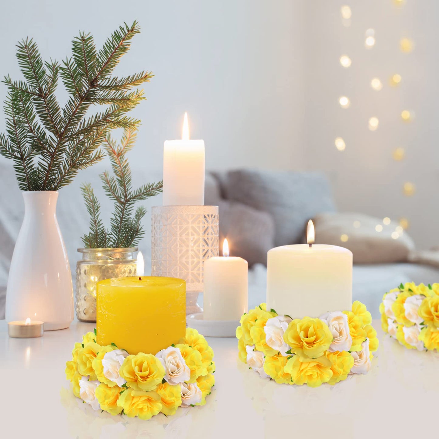 Kesote 50x Künstliche Blumenköpfe Blütenköpfe Kunst Blumen Rosen Köpfe für Hochzeit Party Deko DIY (Ø 4cm, Gelb)