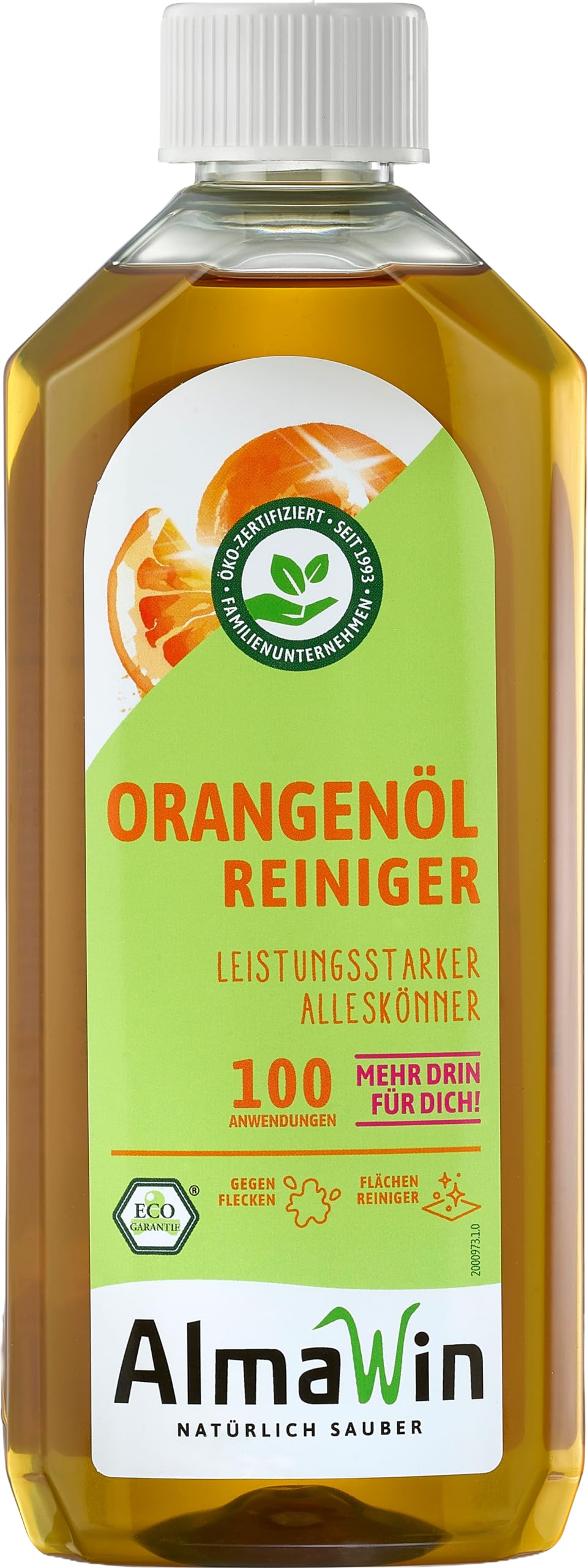 AlmaWin Öko Orangenöl-Reiniger 500ml, fettlösend, Konzentrat, über 100 Anwendungen, vegan