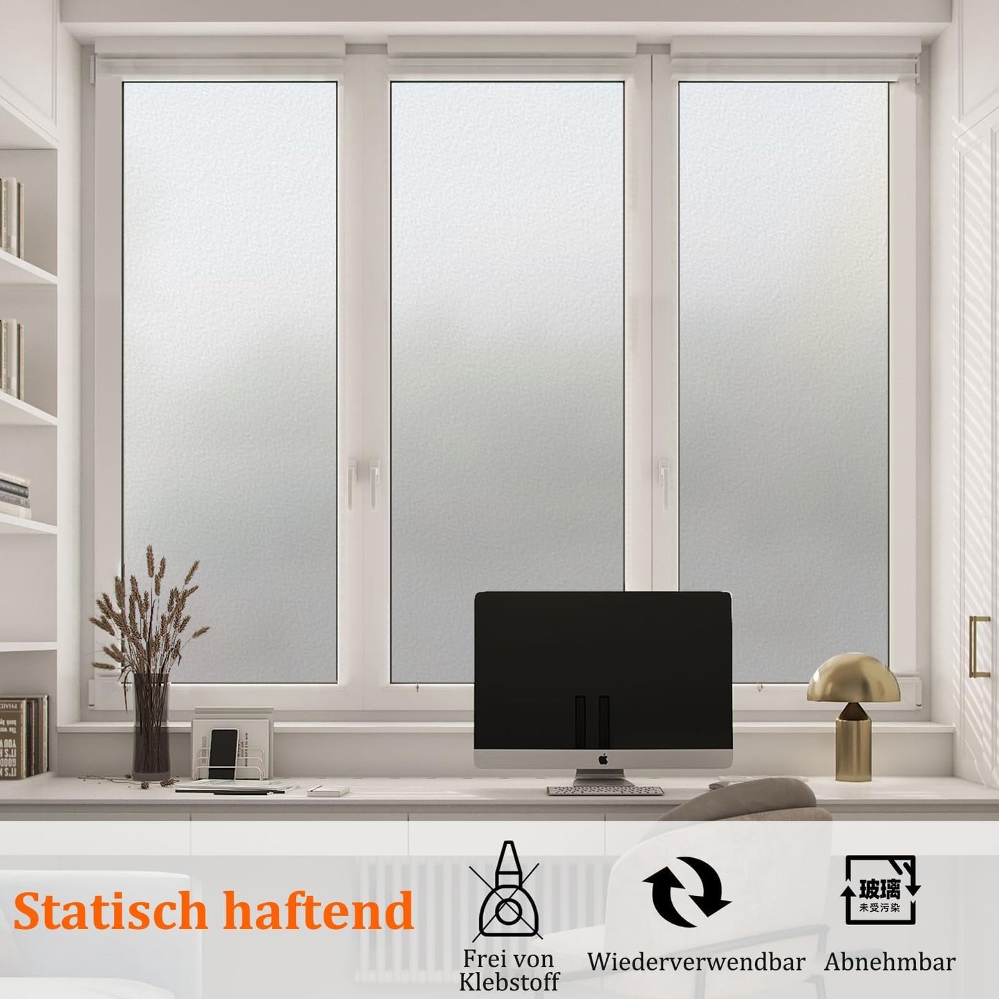 Lifetree Fensterfolie Blickdicht: Milchglasfolie Selbstklebend Fenster Sichtschutzfolie Blickdicht Anti-UV Statische Privatsphäre Haftend Glasfolie ohne Kleber Matt für Zuhause Büro 44.5 x 200cm