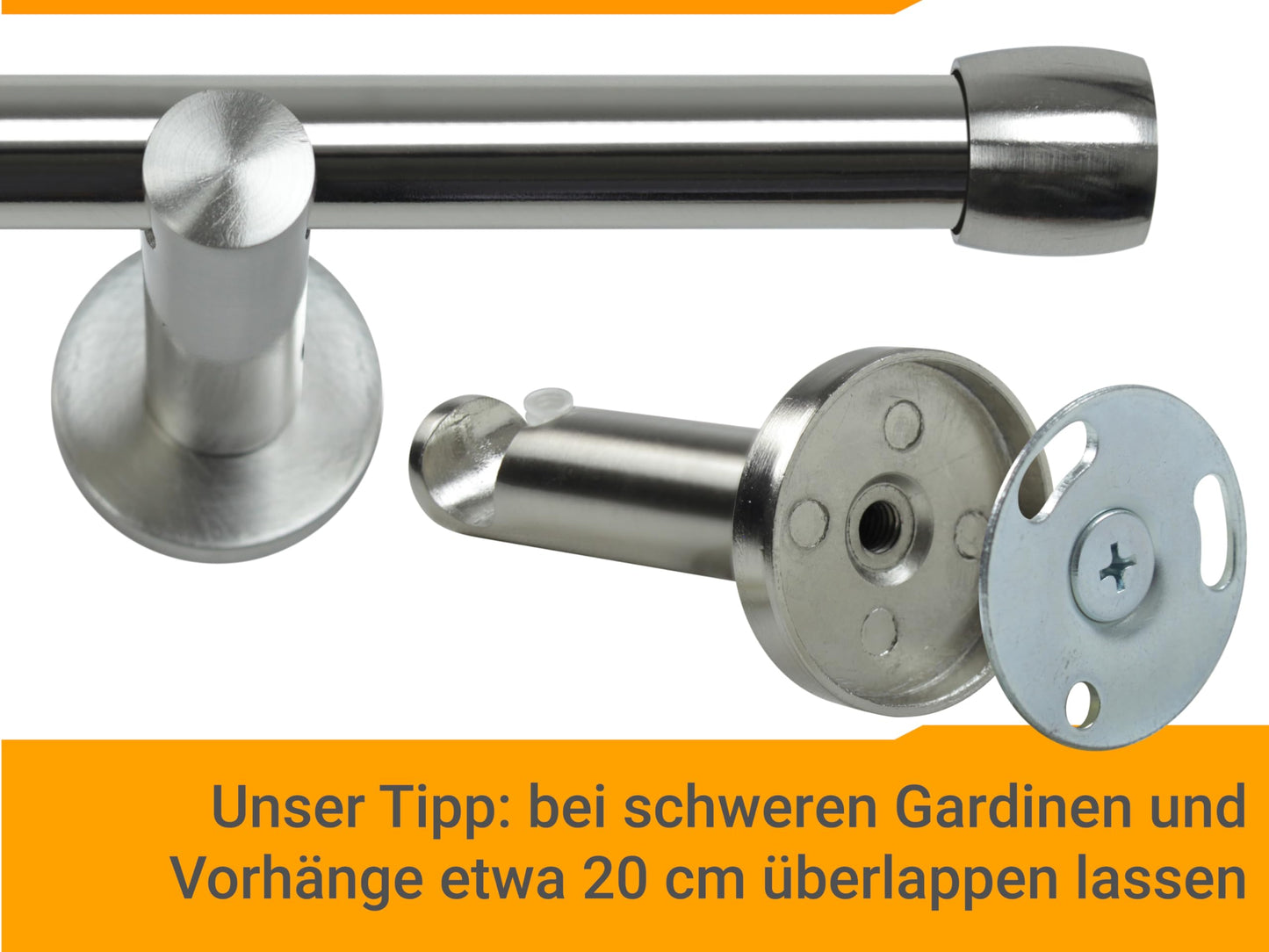 npluseins Gardinenstange/Teleskop 1-läufig Ø 13/16 Set + Zubehör 1569.2259, ca. 120-210 cm, Zylinder Chrom