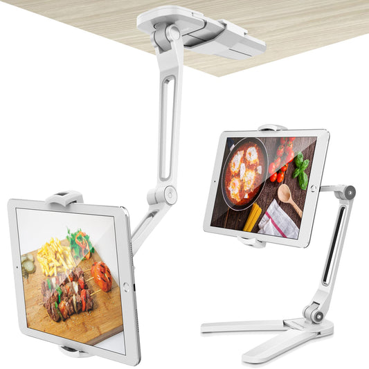 AboveTEK Tablet Halter iPad Wandhalterung Tablet Halterung mit Höhenvertellbar iPad Ständer für iPhone iPad Pro Küche Samsung Huawei MediaPad (4.7-13.5 Zoll) (WEIß)