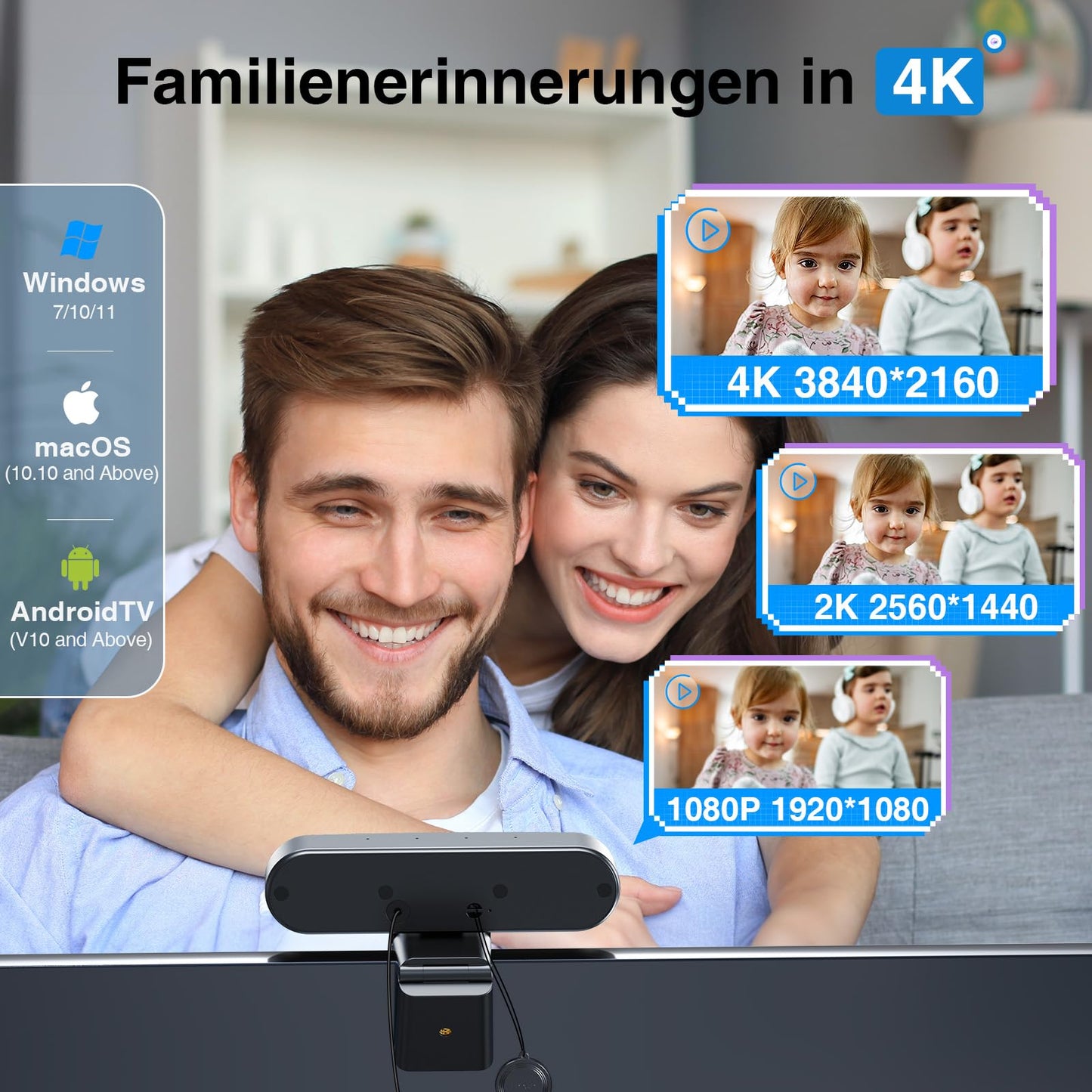 EMEET 3-in-1 4K Webcam, C980 PRO 4K Webcam mit 4 Geräuschunterdrückenden Mikrofonen und 2 Lautsprecher, 60°-98° Weitwinkel, Festem Fokus, Sichtschutz, Webcam Ideal für Gruppen- und Einzelvideoanrufe
