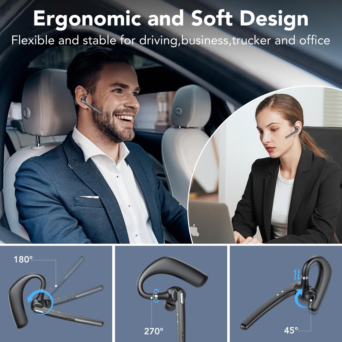 Bluetooth Headset V5.3, 60Hrs Freisprecheinrichtung Wireless Headset mit Dual Geräuschunterdrückung Mic, Mute, zwei Geräteanschluss, LED Anzeige, IPX7 Wasserdicht, Headset Kabellos für Büro/Geschäft
