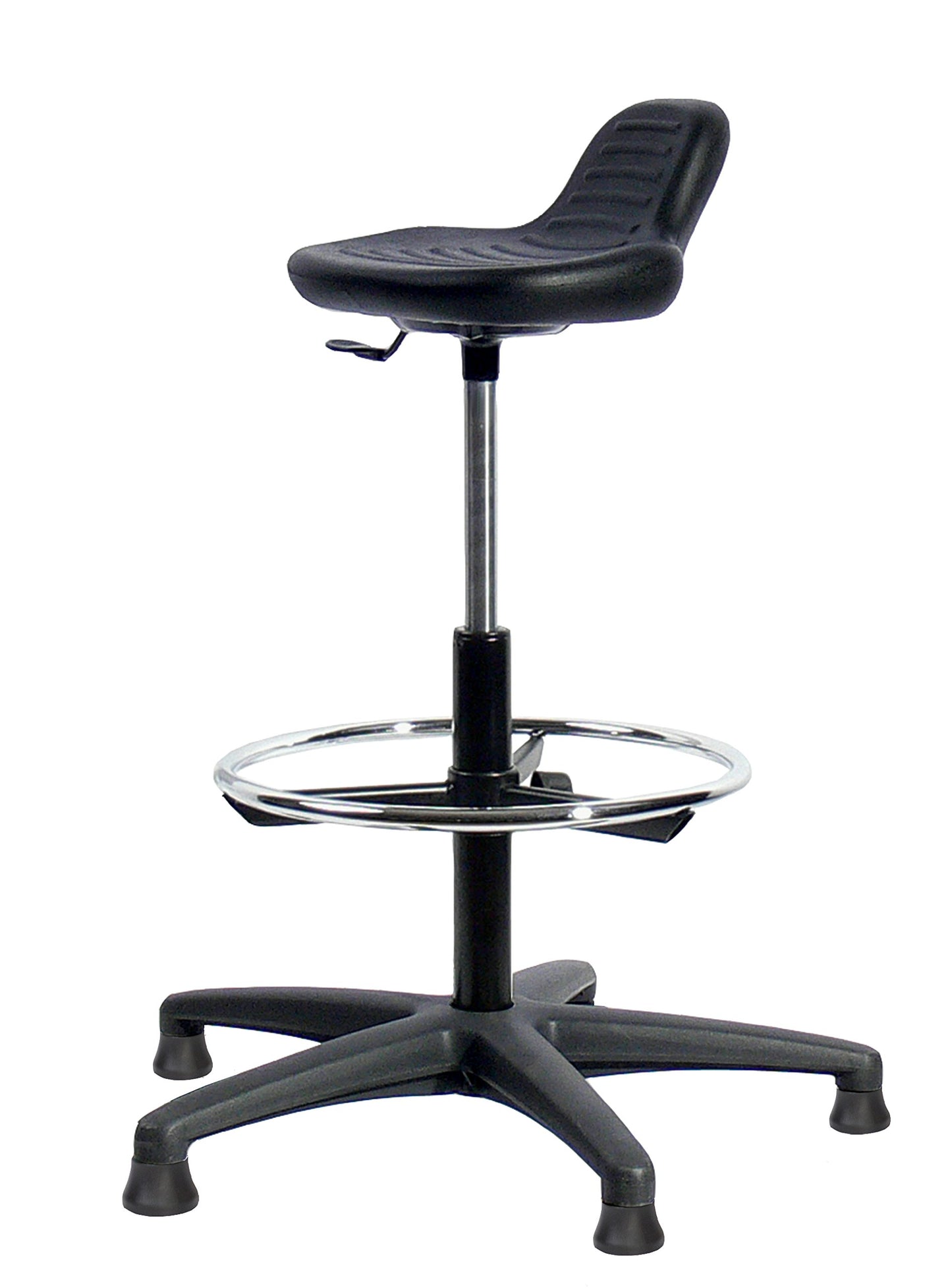 Topsit IND000014 Arbeitshocker Stehhilfe hoch mit Fußring zur Ablage, Abwischbar für Labor geeignet, Hartschaum Schwarz, 40 x 43 x 85 cm