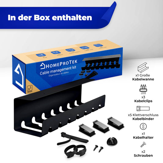 HOMEPROTEK Kabelkanal für EIN ordentliches Kabelmanagement – 1 x schwarzer Kabelhalter mit einfacher Montage – 43 x 10 x 10 cm Organizer für Büro zu Hause