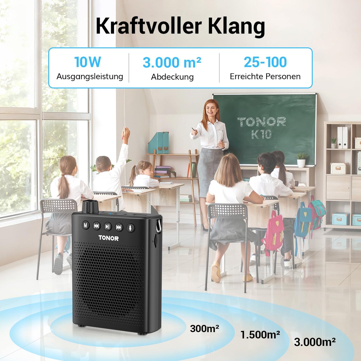 TONOR Sprachverstärker tragbar Blutooth Lautsprecher mit kabelgebundenem Mikrofon Headset, Wiederaufladbares Mini Stimmverstärker für Trainer Lehrer Reiseführer Tagungen Fitnesstrainer, K10