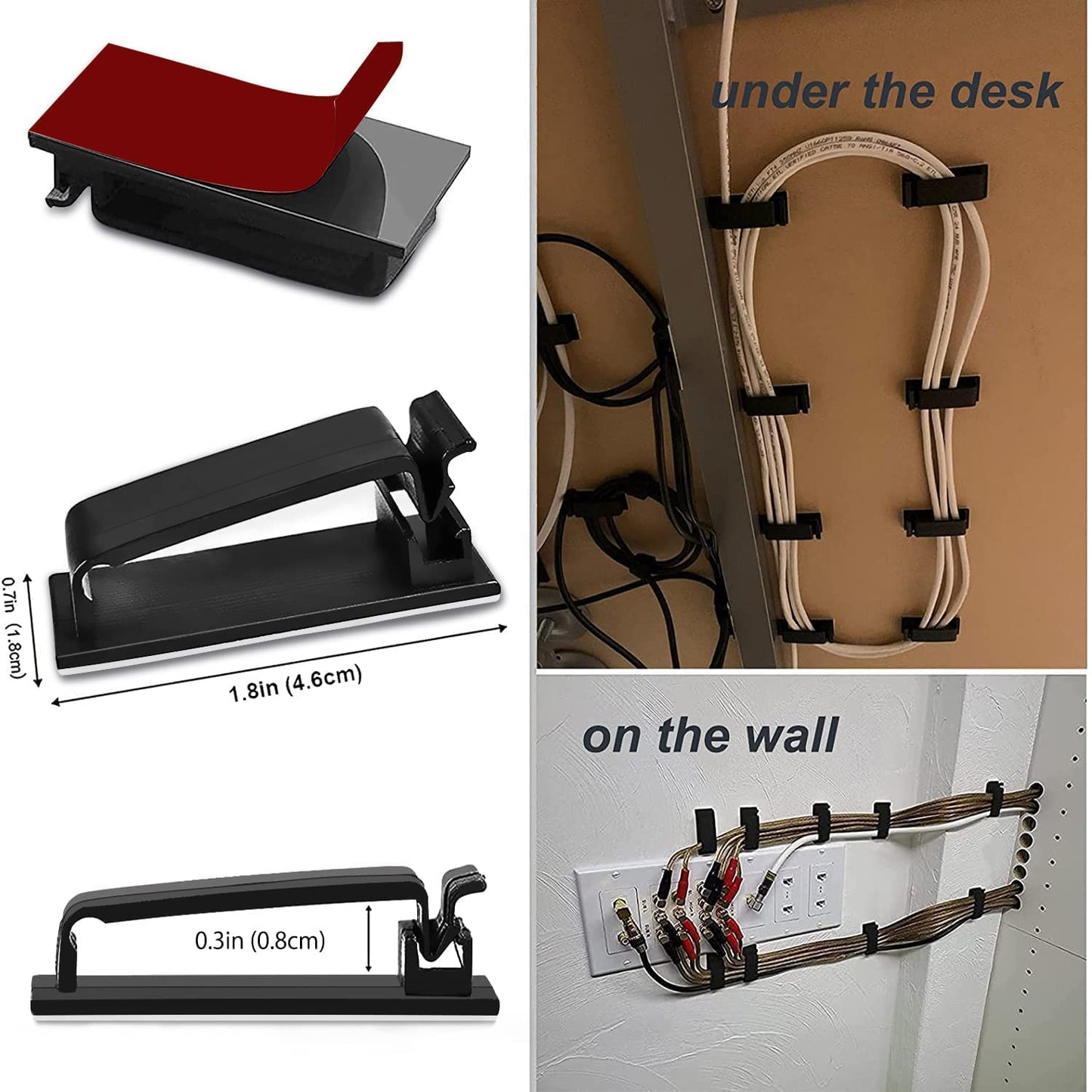 SOULWIT® 50 Stück Stark Selbstklebende kabelmanagement, Kabel Organizer, Kabel Clips für TV, PC, Laptop, Ethernet Kabel, Schreibtisch, Heim, Büro (Schwarz)