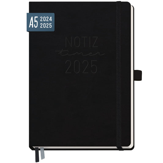 Häfft® Wochen-Notiz-Kalender 2024/2025 A5 "All Black" Buchkalender, Terminplaner 18 Monate: Jul 24 - Dez 25 - Wochenplaner, Terminkalender, Wochenkalender - nachhaltig & klimafreundlich