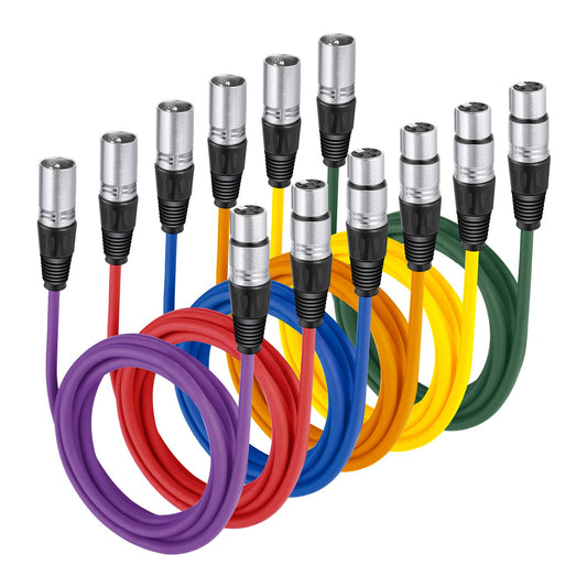 Neewer® 6er Pack 6.5FT / 2M XLR-Stecker auf XLR-Buchse Farbe Mikrofonkabel Gummi versiegelte Verbindungskabel Kabel Ausgewogene Schlangen Kabel (Grün, Blau, Lila, Rot, Gelb und Orange)