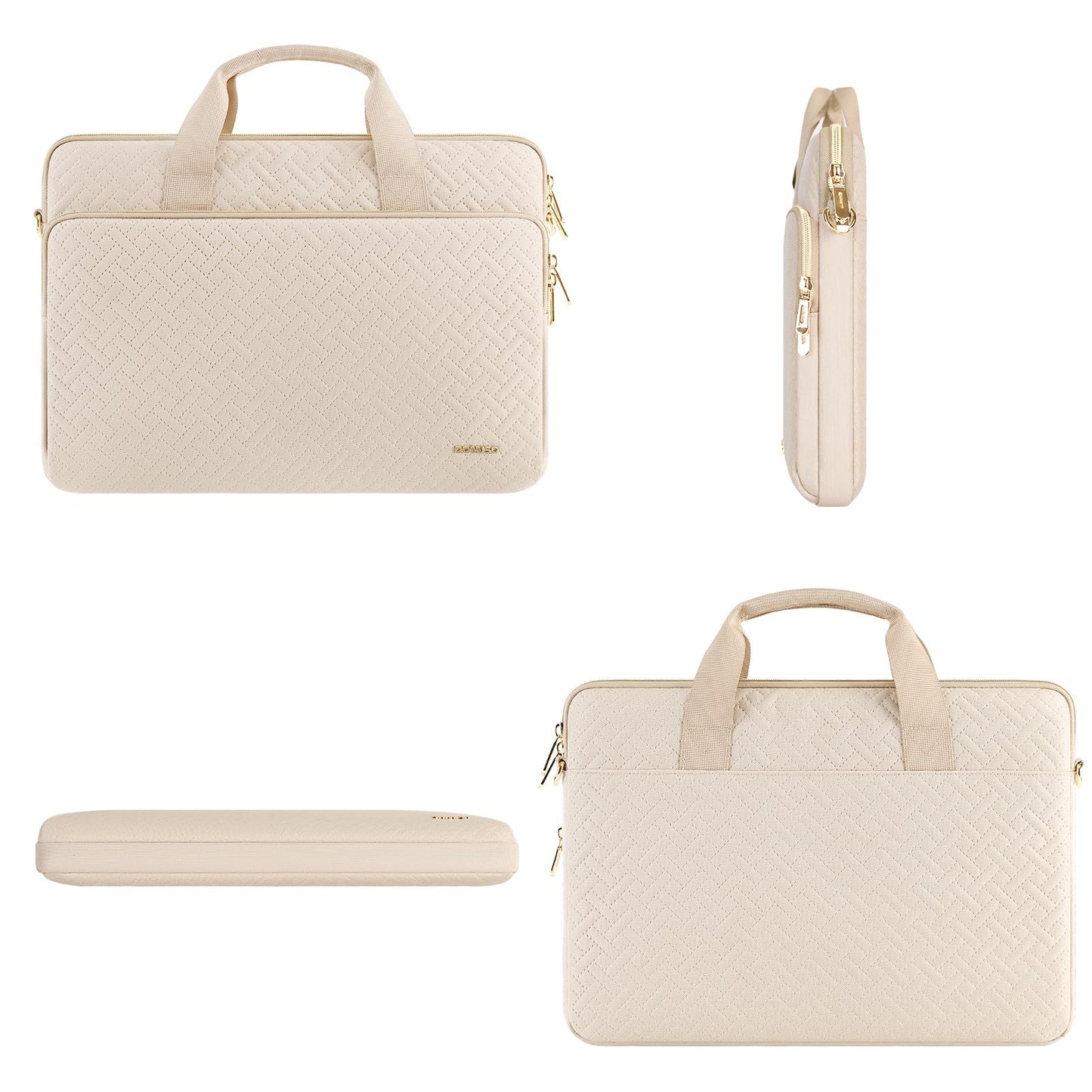 DOMISO 17,3 Zoll Laptoptasche Notebook Tasche Laptop Hülle mit Schultergurten Wasserdicht Prägewerbe mit Goldenem Reißverschluss für HP, Dell, Asus Notebook,Beige