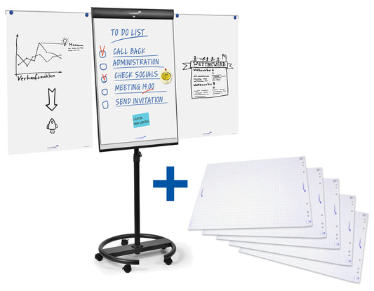 Legamaster Bundle mobiles Flipchart schwarz + 5 Flipchart-Blöcke mit je 20 Blatt, kariert, FSC® zertifiziert