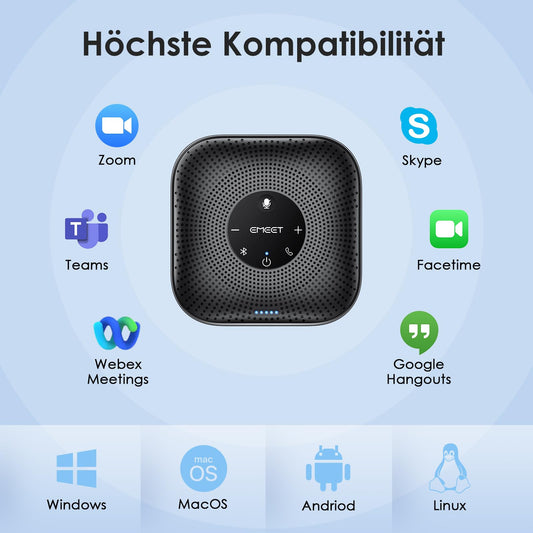 EMEET Konferenzlautsprecher M0 Plus,4 AI Mikrofon Arrays für 360° Raumabdeckung,PC Freisprecheinrichtung für 8-16 Personen,Rauschunterdrückung,Plug & Play, für Skype, VoIP-Kommunikation PC usw.