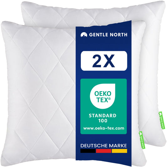 Polyester Kopfkissen (40x40 cm groß) - 2er Set Kissen für Bett und als Dekokissen - Mit Reißverschluss für Füllung - Sofakissen - Zierkissen für Couch und Sofa - Ökotex - Waschbar bis 60° - Weiß