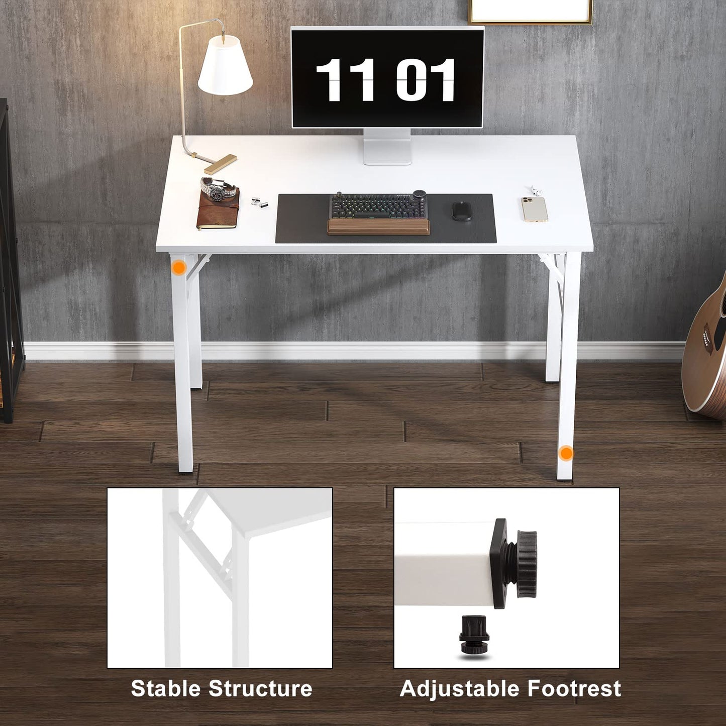 SogesHome Klapptisch Computertisch 100 x 60 x 75 cm PC Schreibtisch Schreibtisch Büroarbeitsplatz für Home Office Verwendung Schreibtisch, Esstisch Konferenztisch, Weiss,AC5DW-100-SH