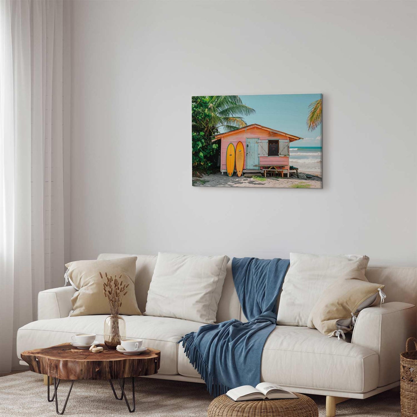 murando - Wandbilder Summer Vibes 60x40 cm 1 tlg Wand Deko Leinwand Bilder Groß Wanddeko Wohnzimmer Schlafzimmer Kunstdrucke Feiertage Sommerlandschaft Sommer Strandhütten Palmen c-H-10033-b-a