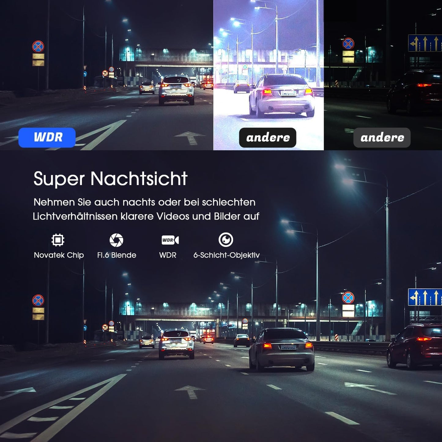 Dashcam Auto Vorne Hinten 4K/1080P WiFi Dash Cam, Dual Auto Kamera mit Parküberwachung, Super Nachtsicht, WDR, 170° Weitwinkel, G-Sensor, Loop-Aufnahme, APP Steuerung,24Std.Parküberwachung