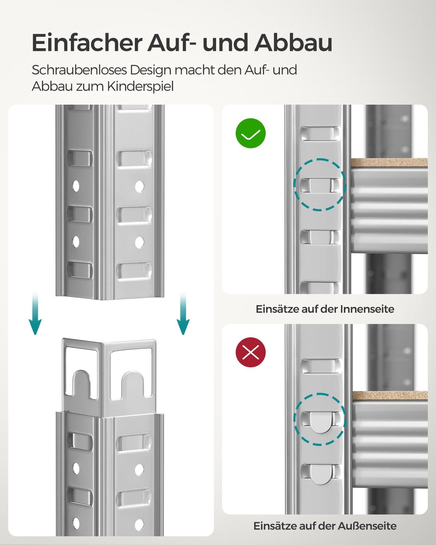 SONGMICS Schwerlastregal, 2er Set, Kellerregal, Lagerregal, 40 x 90 x 180 cm, Regal mit Stahlgestell, jeweils bis 875 kg belastbar, 5 verstellbare Ablagen, silbern GLR040E02