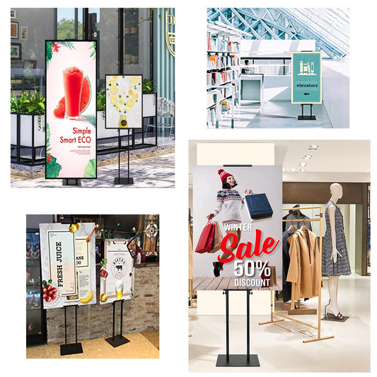 ybaymy Plakatständer Infoständer Doppelseitiger Plakatständer Verstellbarer Metall Informationsständer Präsentationsständer Werbeständer Posterständer Schnapprahmen mit Sockel(Schwarz)