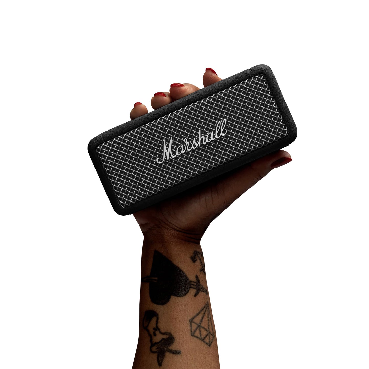 Marshall Emberton II tragbare Bluetooth Lautsprecher, kabellos, koppelbar, IP67 Staub und wasserfest, über 30 Stunden Spielzeit, Schnellladung, Innen- und Außenlautsprecher - Schwarz und Stahl