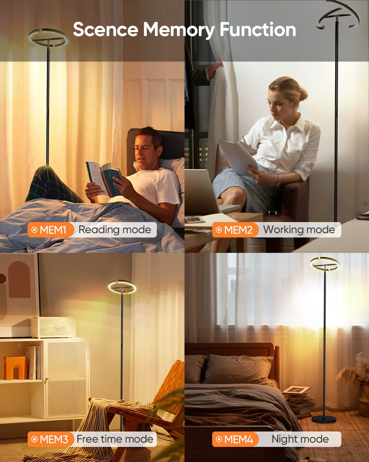 SIBRILLE Stehlampe LED Dimmbar, Schwarz Stehlampen Stehleuchte 20W Modern Deckenfluter mit Fernbedienung 1300LM Warmweiß Kaltweiß Leselampe, Touch Stehleuchte für Büro Wohnzimmer Schlafzimmer Hotel
