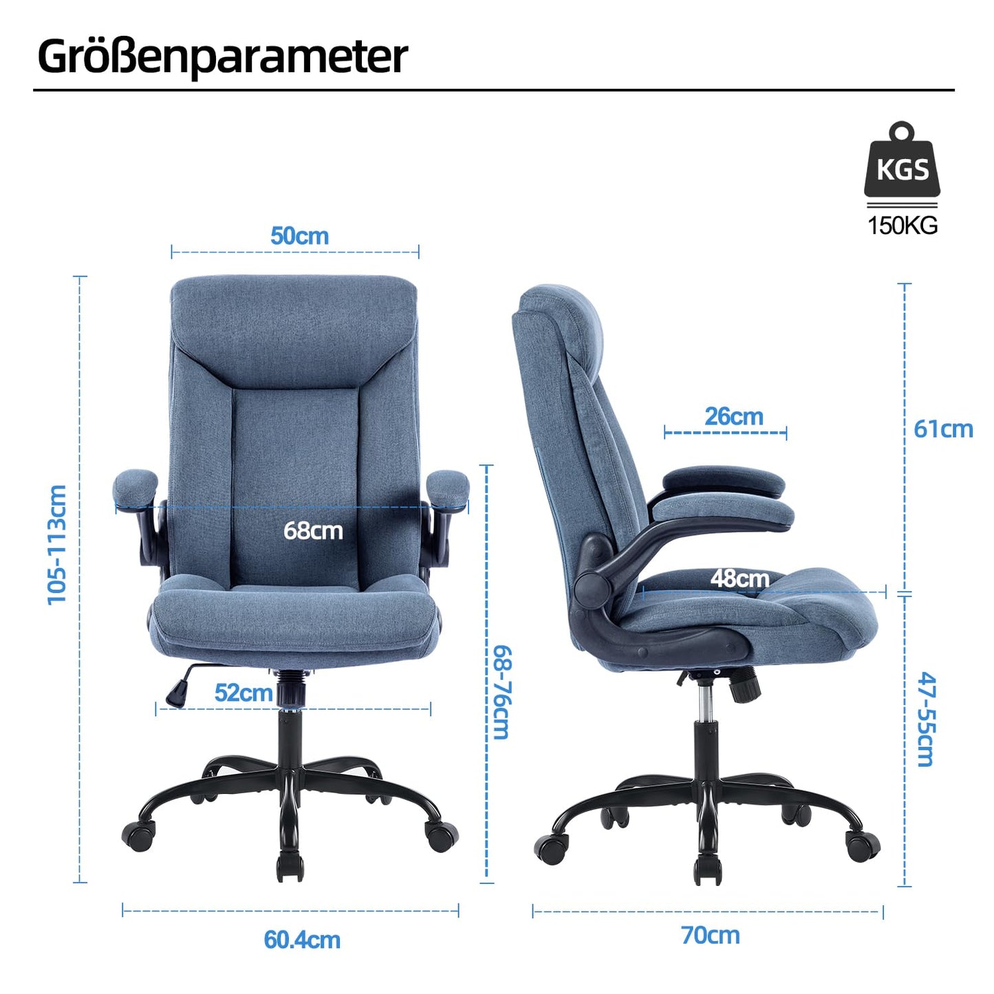 MZLEE Ergonomischer Bürostuhl Computerstuhl Schreibtischstuhl Drehbarer Arbeitsstuhl mit hochklappbarer Armlehne, höhenverstellbar, Bequem für Büro Heim Gaming (Navy blau)