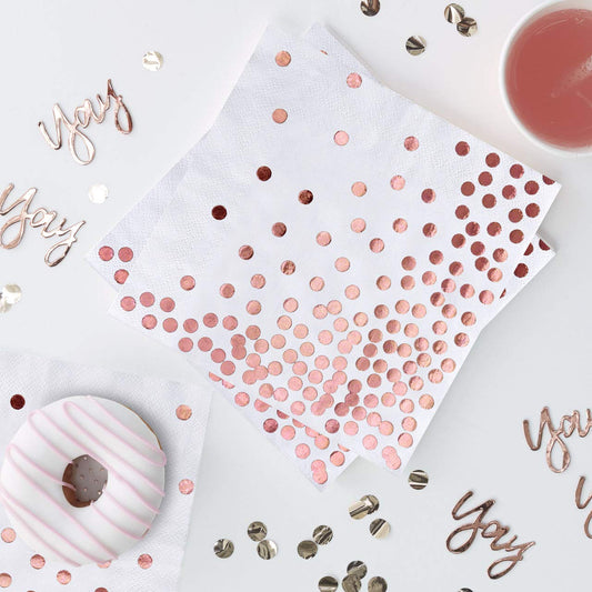 iZoeL 60 Servietten Partyservietten Rose Gold Dots 33 x 33cm 3-lagig Geburtstag Foiled Papierservietten Paper Napkins für Party Hochzeit Weihnachten Silvester
