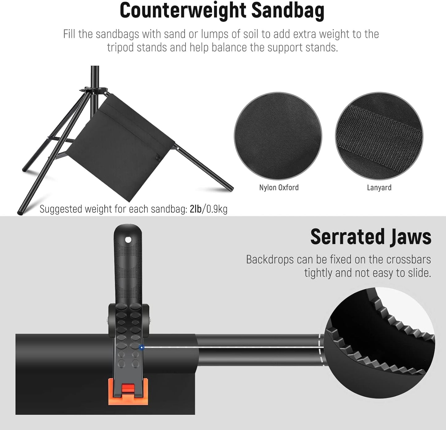 NEEWER Fotostudio Hintergrund Stützsysteme, 3m breit 2m hoch, Verstellbarer Hintergrundständer mit 4 Querstangen, 6 Hintergrundklemmen, 2 Sandsäcken, Tragetasche für Porträtstudio Fotografie