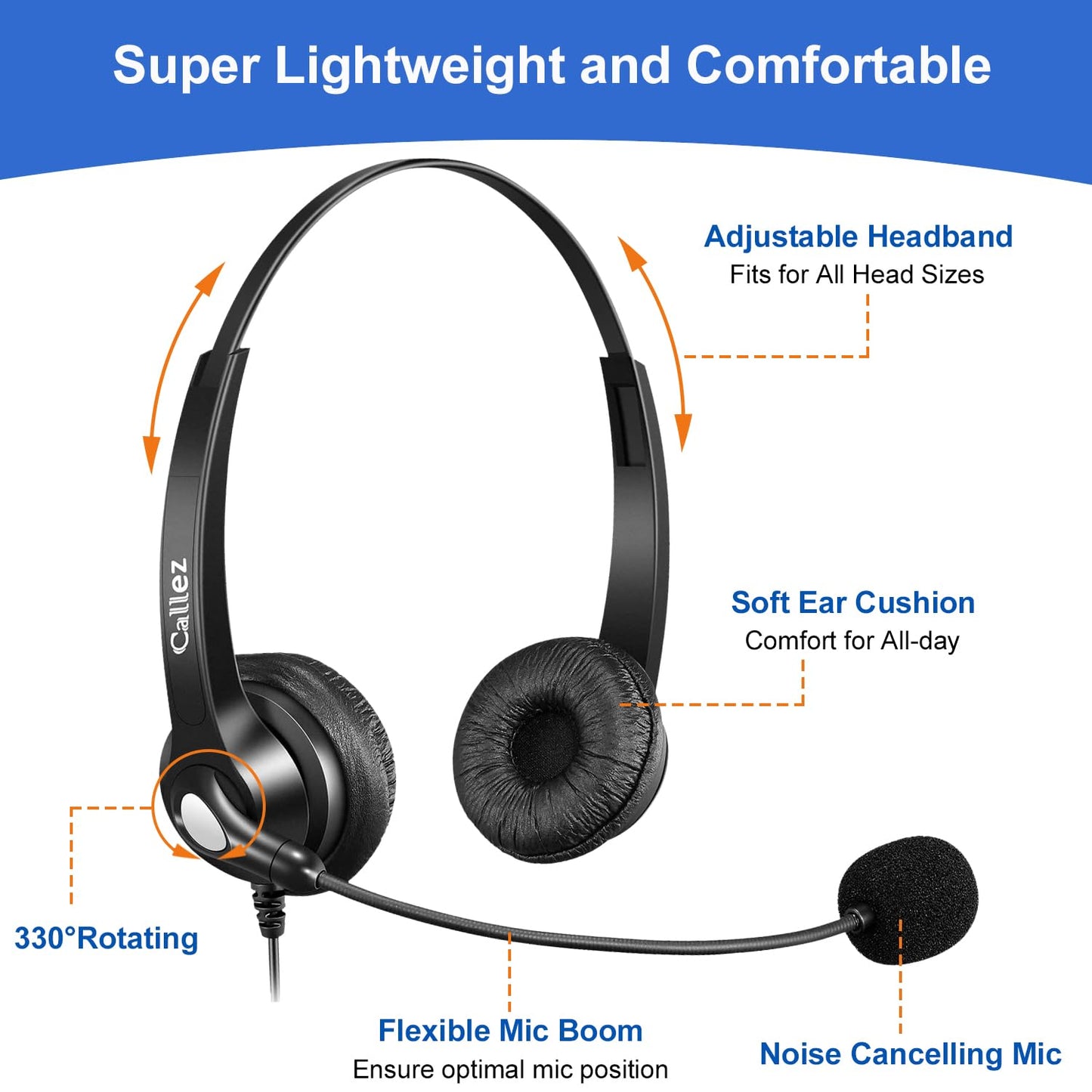 RJ45 Telefon Headset mit Mikrofon Noise Cancelling & Quick Disconnect Kabel, Festnetztelefon Kopfhörer Kompatibel mit Siemens Unify OpenStage 30 40 60 80 OpenScape, Mitel/Aastra 5370 6773 Telefone