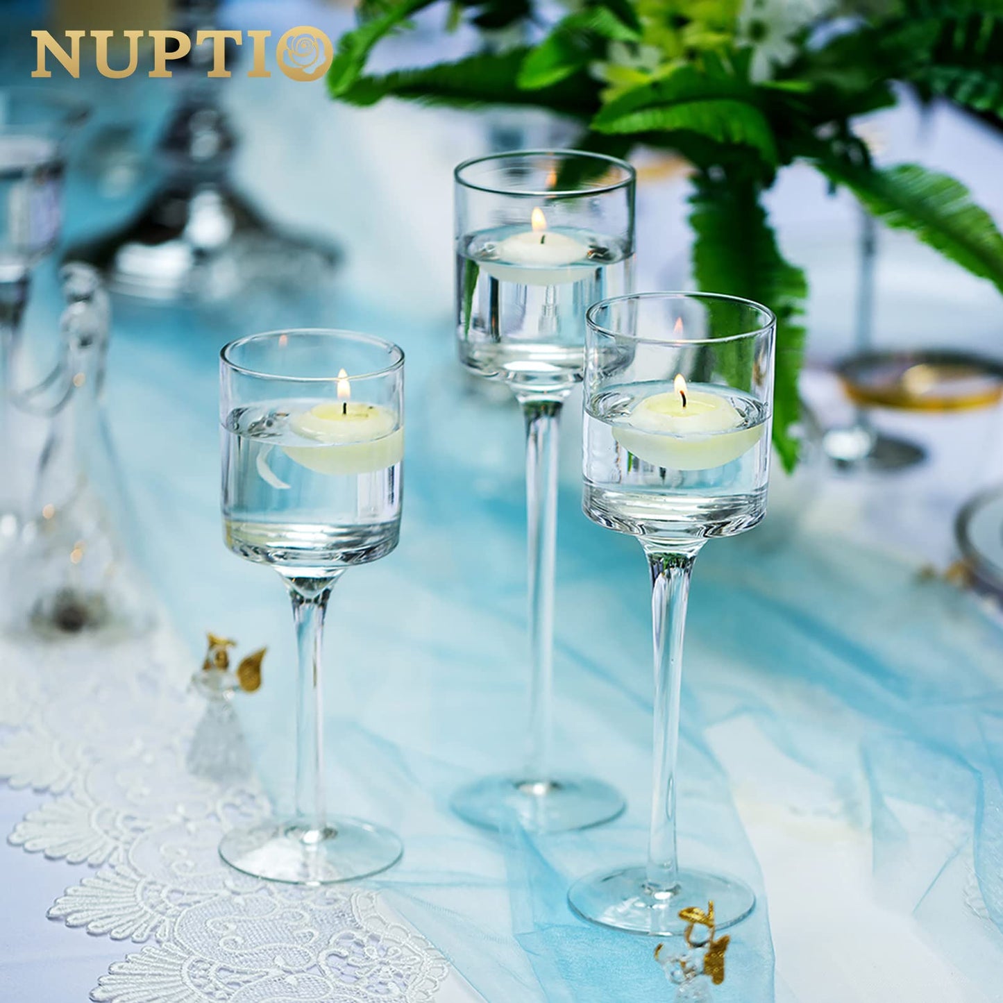 Nuptio Teelichthalter 3 Stück Glas Kerzenhalter für Teelicht & Schwimmkerzen Hohe Elegante Stumpenkerzenhalter für Hochzeit Party Tisch Weihnachten Tafelaufsätze Wohnzimmer Heimdekoration