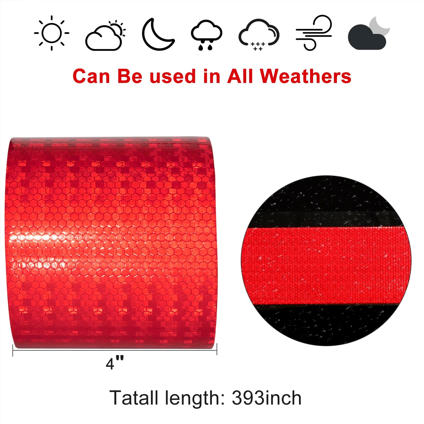XFXIA Reflektierendes Klebeband Rot 10 cm x 10 m, wasserdicht, reflektierendes Klebeband, selbstklebendes Warnband für Fahrzeuge, Autos, Anhänger, Outdoor